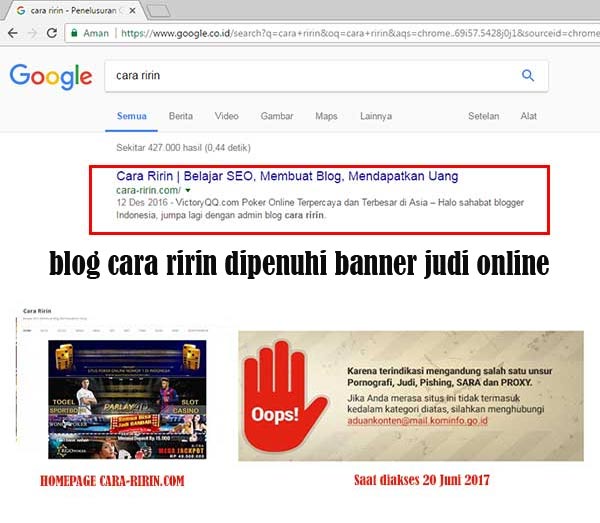penelusuran Google dengan kata kunci "cara ririn"