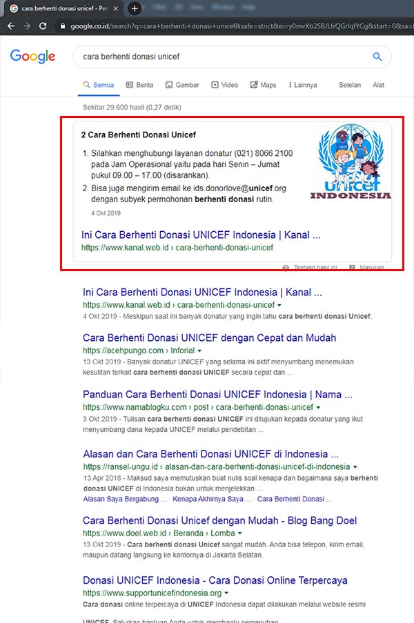 Hasil serp sebelum update algoritma Google