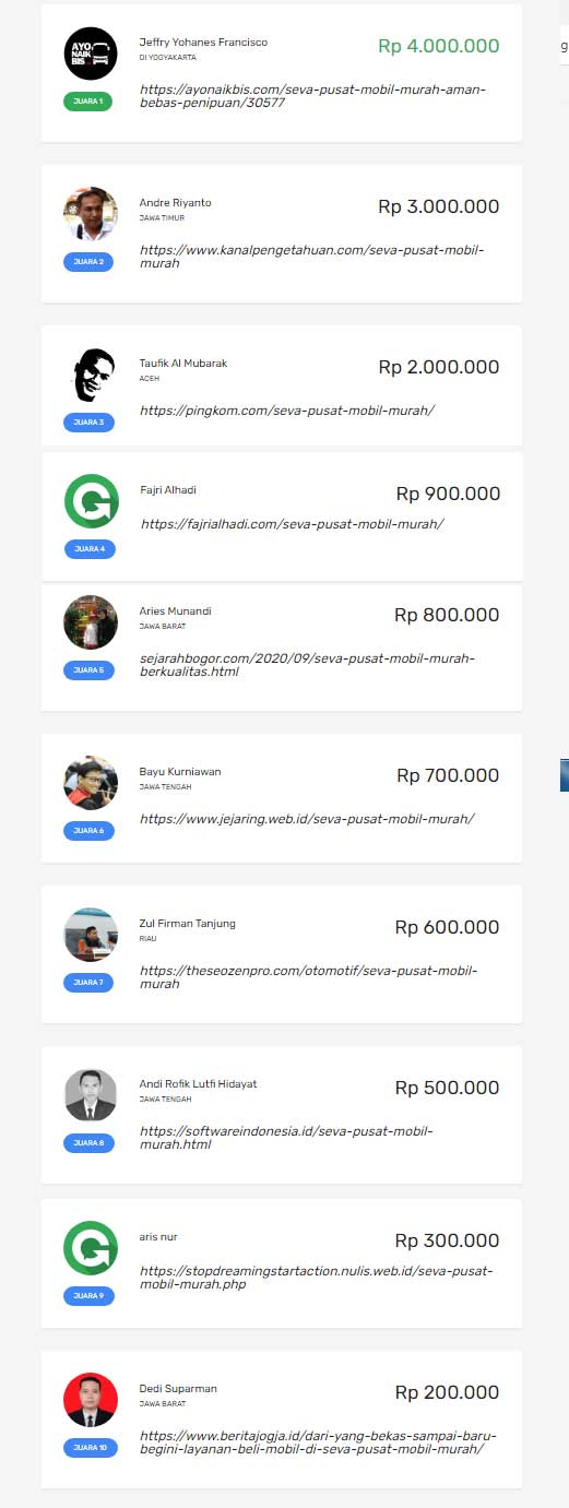 hasil kontes seo seva